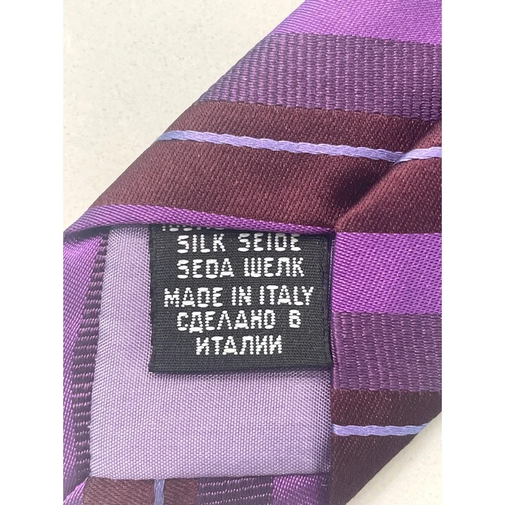 Hugo Boss Mens Tie Diagonal Striped Silk Italy Purple Burgundy Luxury Formal‎